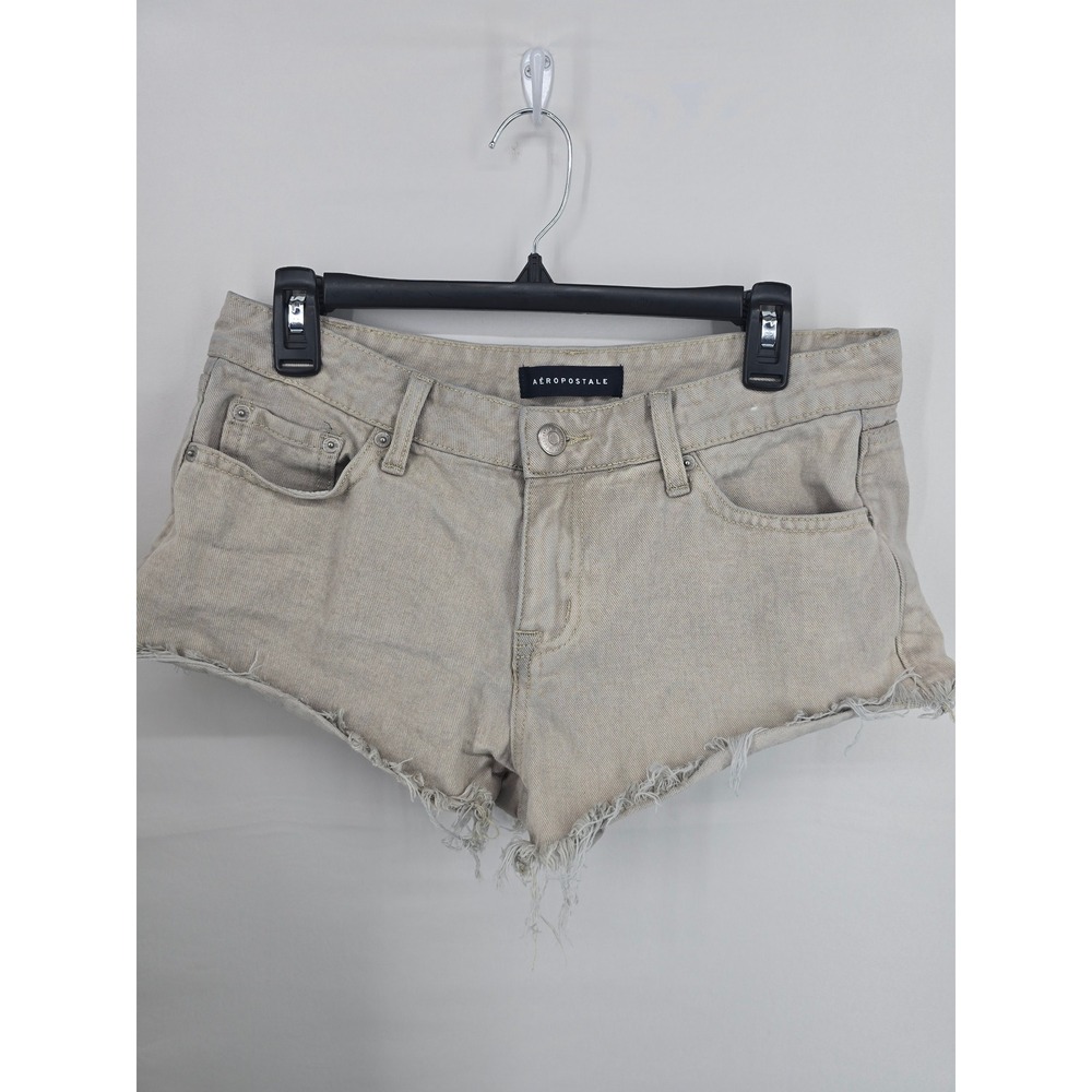 Aeropostale Vintage Low Rise Shorty Khaki Denim Strawberry Embroidered Shorts 6